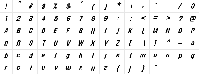 Genghis Khan Med Italic  glyph index