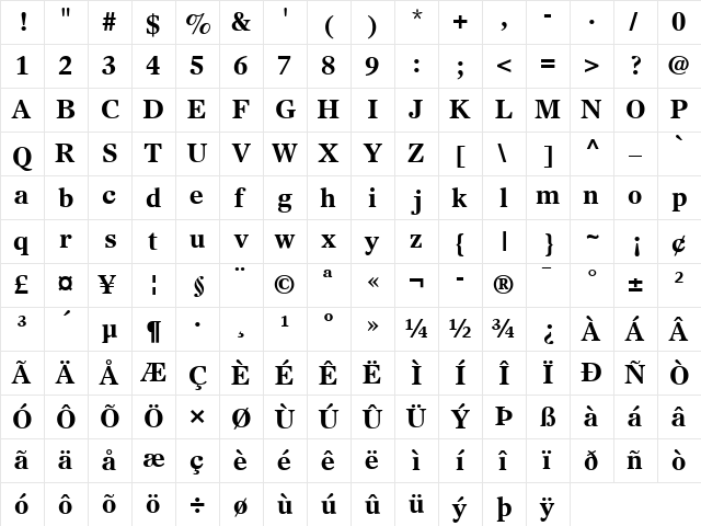 Olympian LT Bold  glyph index