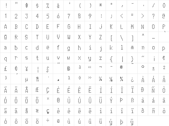 Telidon Ink Regular  glyph index
