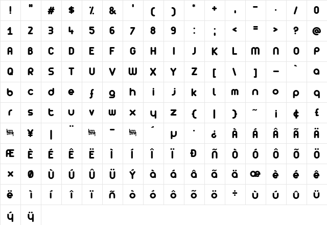 Arista Regular  glyph index