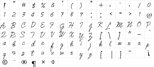Yaeba Regular  glyph index