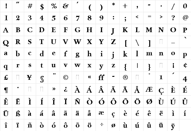 Figural Book Bold  glyph index