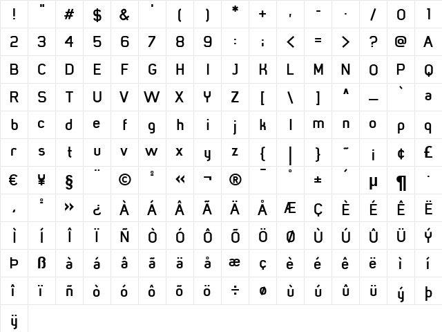 MisterGiacco Regular  glyph index