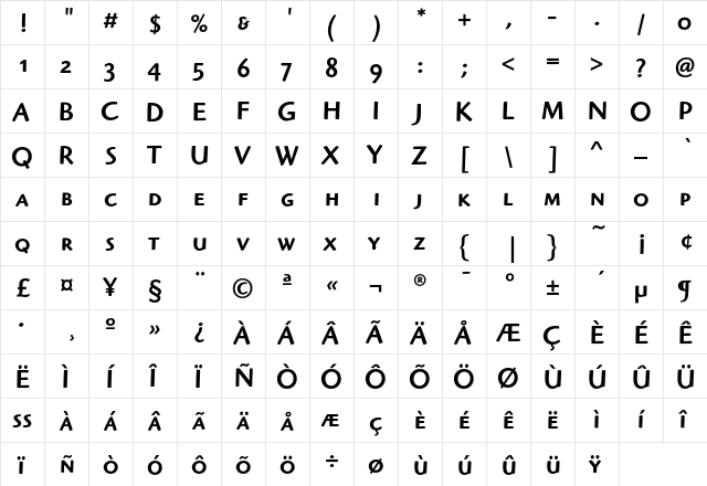 HighlanderEF MediumSC  glyph index