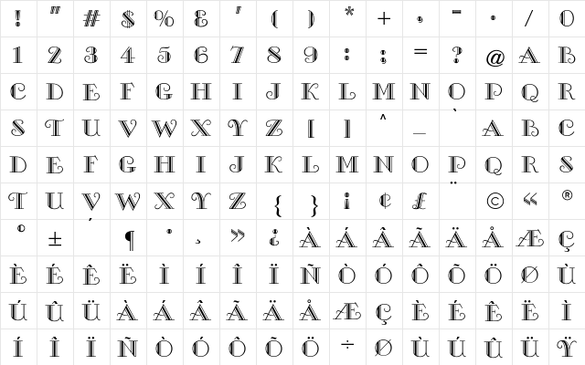 Gallia CG Regular  glyph index