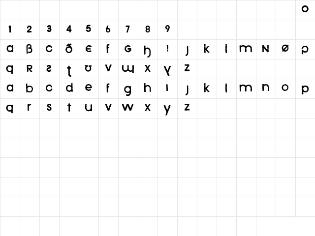 Xenophone Regular  glyph index