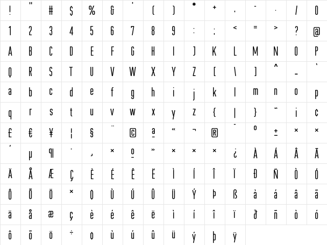 CstBerlinEast Regular  glyph index
