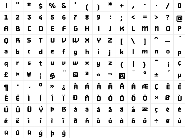 Alphaville Bold  glyph index