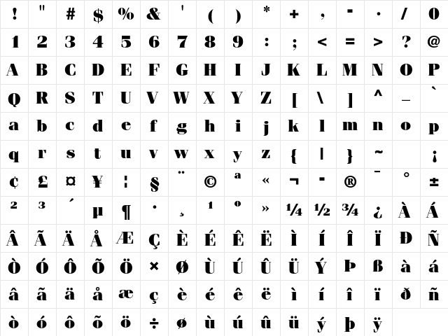 ITC Fenice Std Ultra  glyph index