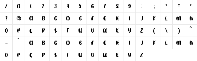 SWEET DUCK Personal Use Only Regular  glyph index