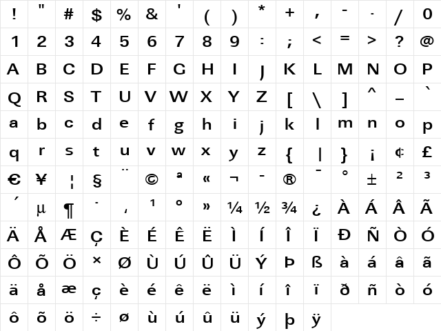 JeffBeckerExtended Bold  glyph index