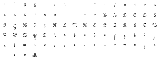 GE Afresco Script Normal  glyph index