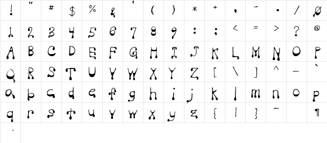Vampire Regular  glyph index