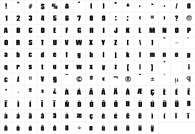 Plakette-Serial-Heavy Regular  glyph index