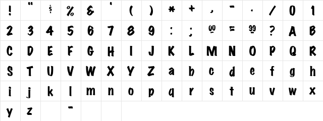 MarkerFeltWide Regular  glyph index