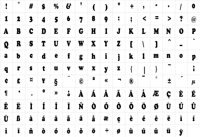 CopperfieldCondensed Regular  glyph index