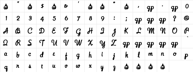 HickoryWind Regular  glyph index
