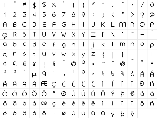 Bolonewt Regular  glyph index
