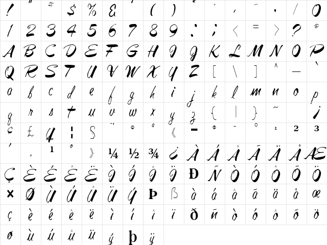 Jesa Regular  glyph index