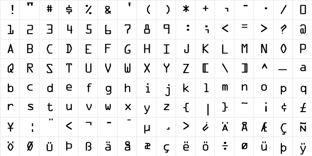 OCRA LT A Regular  glyph index