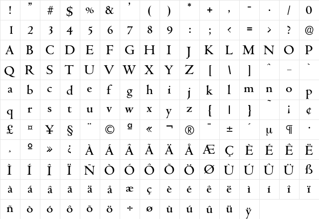 Cambridge-Medium Regular  glyph index