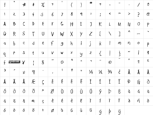 Boopee Regular  glyph index