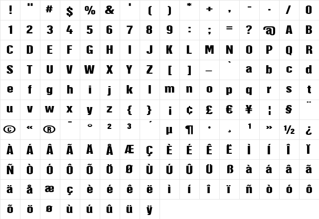 Hector Medium  glyph index