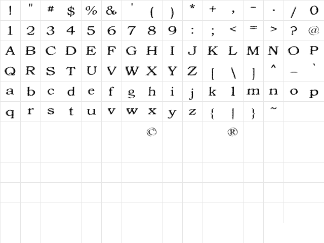 Jordan's Treebark Regular  glyph index