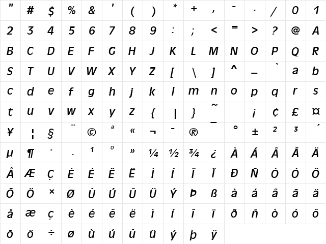 AntiqueOliT Italic  glyph index