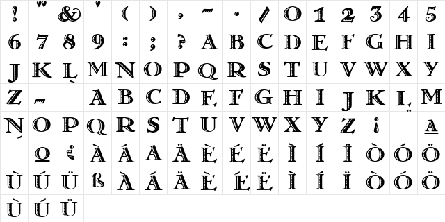Matador Regular  glyph index