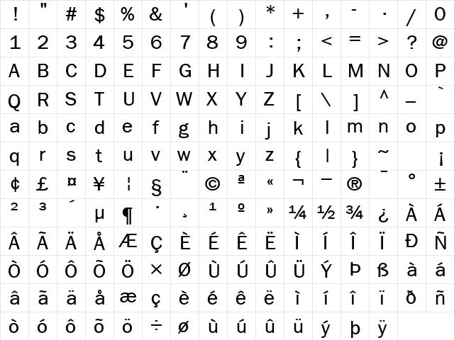 LibraryGothicMedium Regular  glyph index