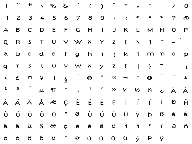 HypeStyleExtended Regular  glyph index