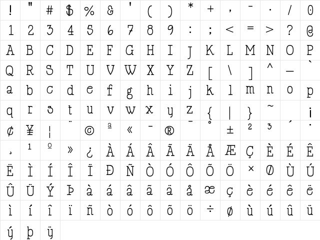 HappyPhantom Regular  glyph index