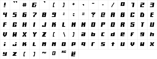 Kiloton Condensed Italic Normal  glyph index