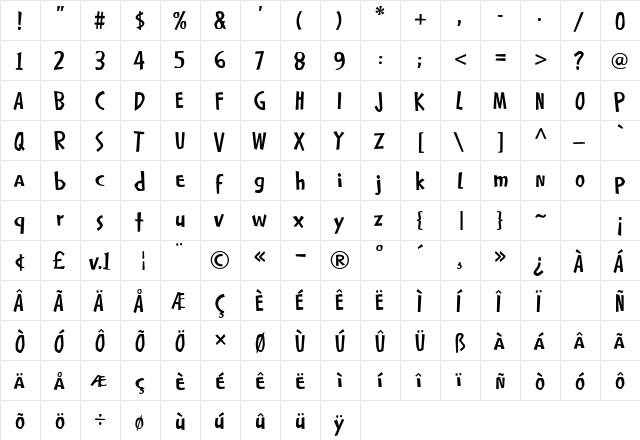 SplintHmkBold Regular  glyph index