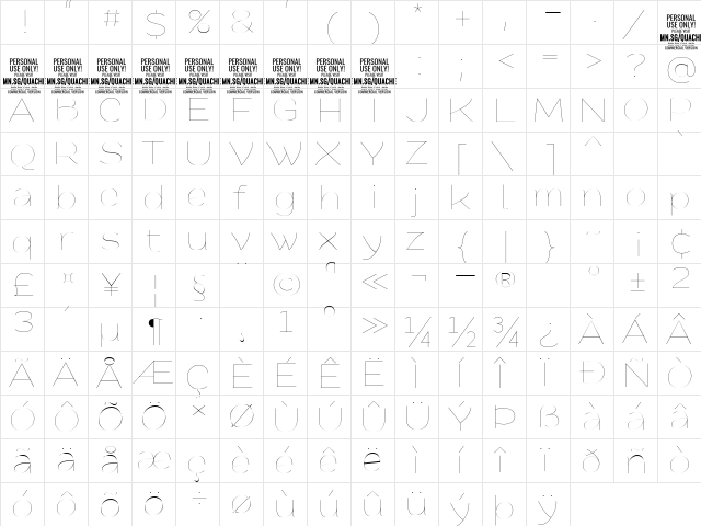 Quache Thin Expanded  glyph index