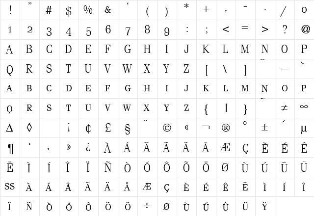 FerventSmc DB Regular  glyph index