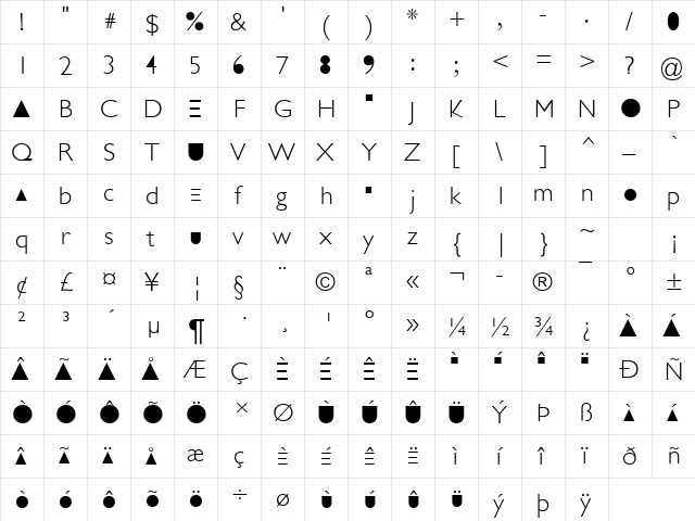 Futurism Light  glyph index