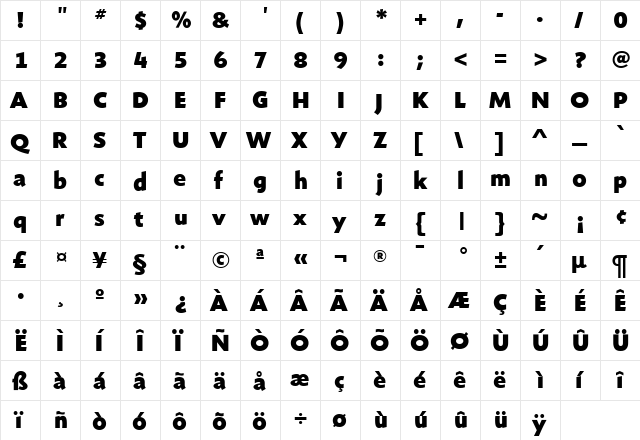 ShinnExtraBold Regular  glyph index