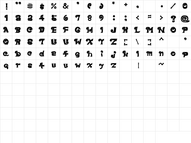 EYEfont Regular  glyph index