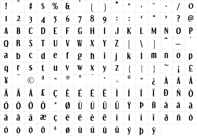 Dream Orphans Bold  glyph index