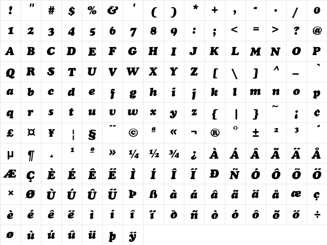 Cooper-Heavy-Italic Regular  glyph index