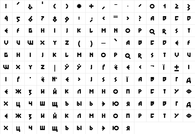 DS Nova Black  glyph index