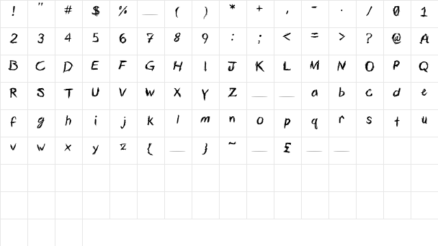 Calligtastrophe Medium  glyph index