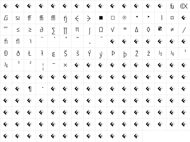 LetterGothicSlang LightExpert  glyph index