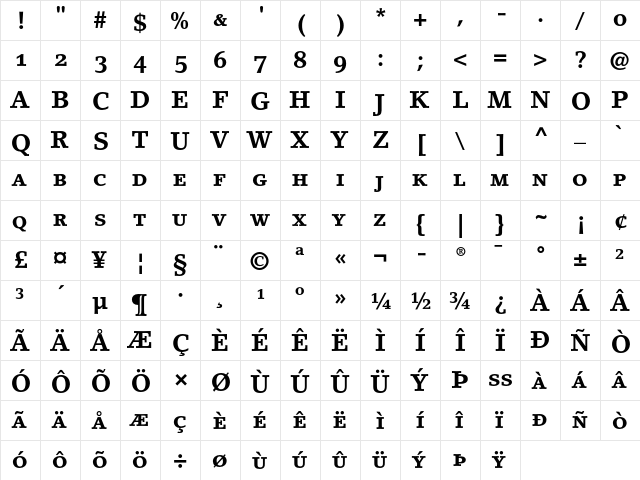 Lino Letter Bold SC  glyph index