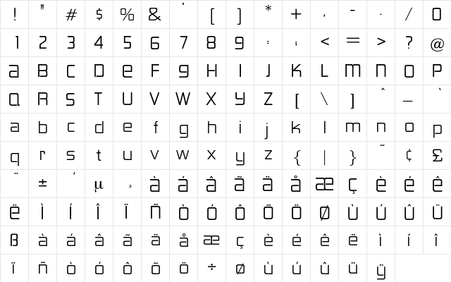 Marengo Regular  glyph index