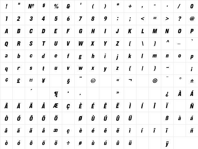 CorpusGothic Oblique  glyph index