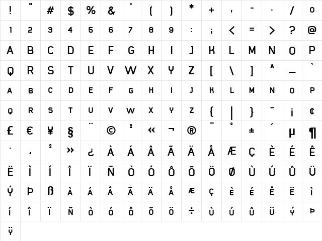 Mister Giacco Caps Bold  glyph index