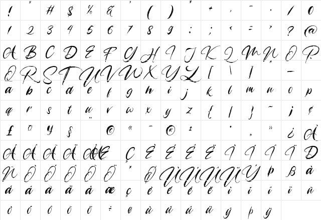 Angelicy Regular  glyph index